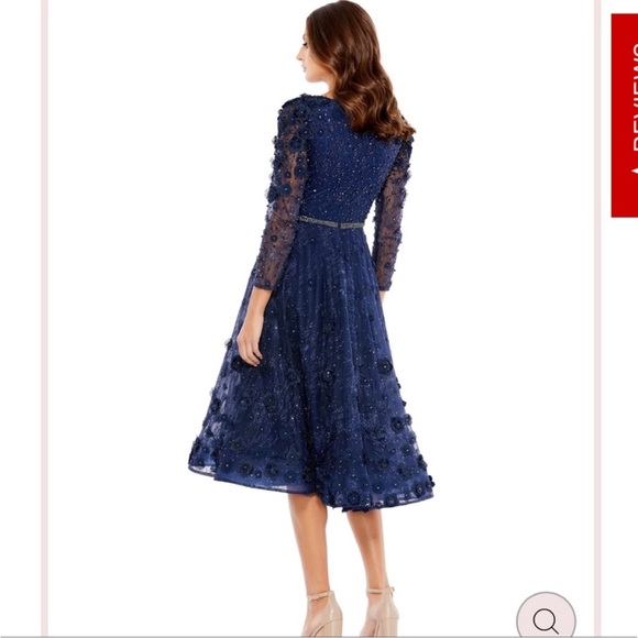 Mac Duggal 67809 Lace Floral Low V-neck Cocktail Midi Dress Gown Midnight 4 - Picture 2 of 10